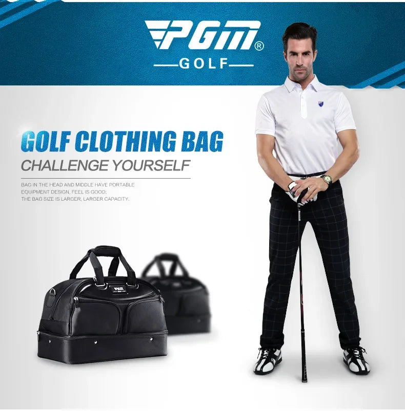 PGM Authentic Men's Golf Clothing Bag YWB005 - Double-Decker All-Black Design with Super Large Capacity, High-End Ball Bag