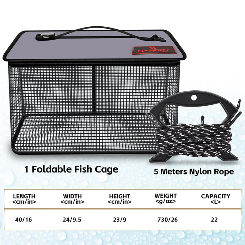 Foldable Fishing Cage Net - Collapsible Fish Trap for Carp, Shrimp, Crayfish & Lobster
