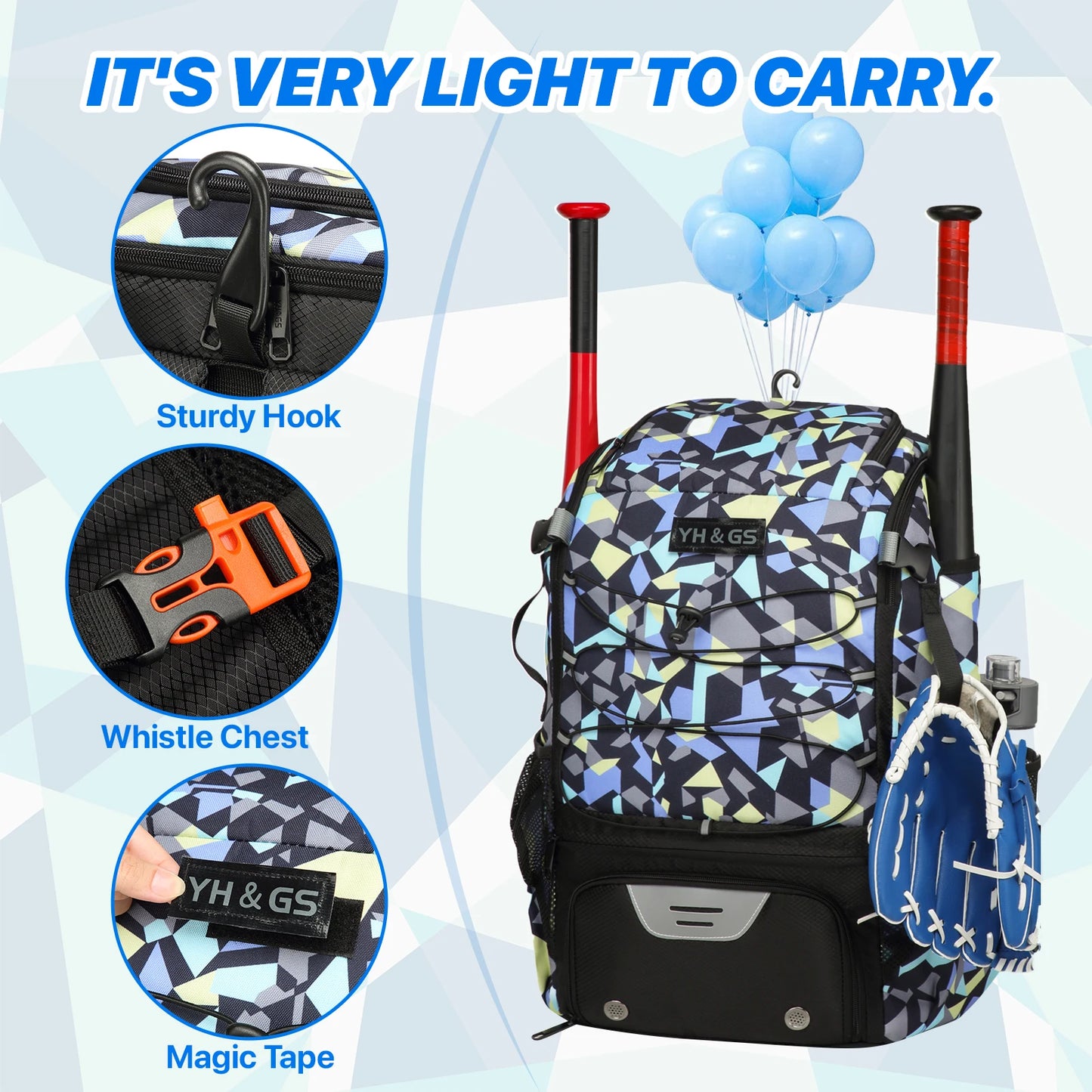 Youth Baseball Softball Backpack - Large Capacity Equipment Bag with Shoe Compartment
