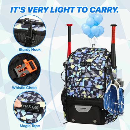 Youth Baseball Softball Backpack - Large Capacity Equipment Bag with Shoe Compartment