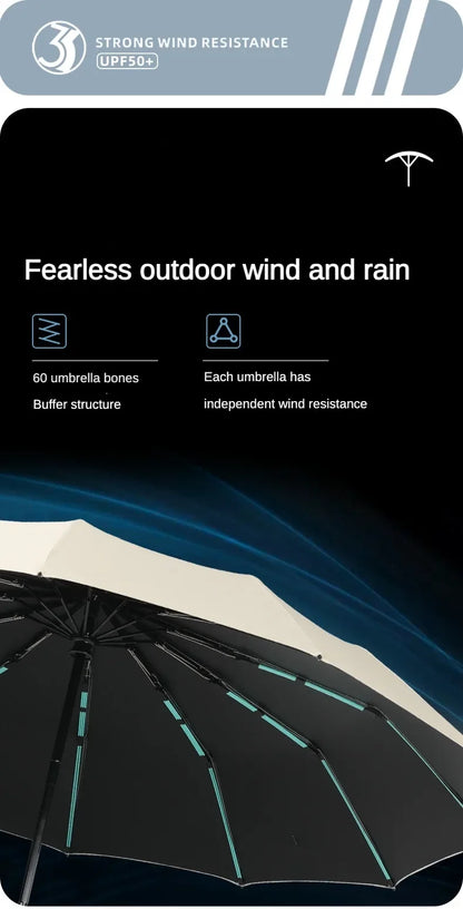 Stormproof Automatic Folding Umbrella - 288-Rib Reinforced Windproof Rain & Sun Umbrella with UPF50+ UV Protection (Men's Large)