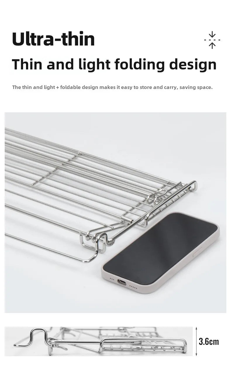 Folding Aluminum Table Extension Rack - IGT Compatible Hanging Mesh Storage Basket with Side Bracket for Outdoor Tables