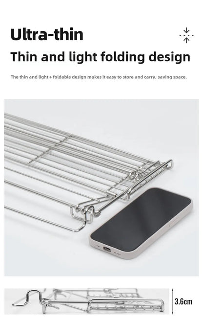 Folding Aluminum Table Extension Rack - IGT Compatible Hanging Mesh Storage Basket with Side Bracket for Outdoor Tables