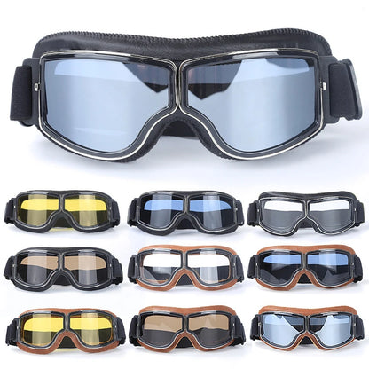 Retro Motorcycle Goggles - Windproof Folding Helmet Sunglasses with Leather Trim