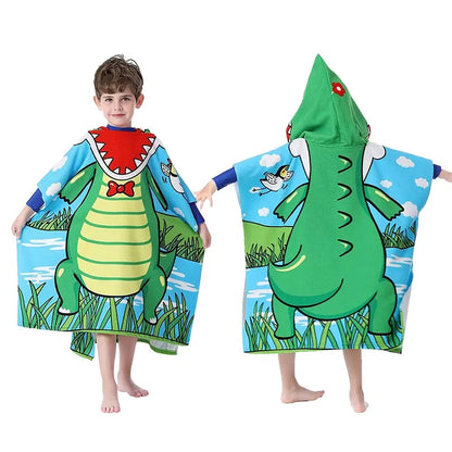 Kids Hooded Beach Towel Poncho with Cartoon Animal Design - Soft Microfiber for Swimming & Water Sports (Ages 3-8)