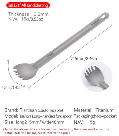 Ultralight Titanium Long Handle Spork - Portable Outdoor Camping Cutlery & Tableware by Tiartisan
