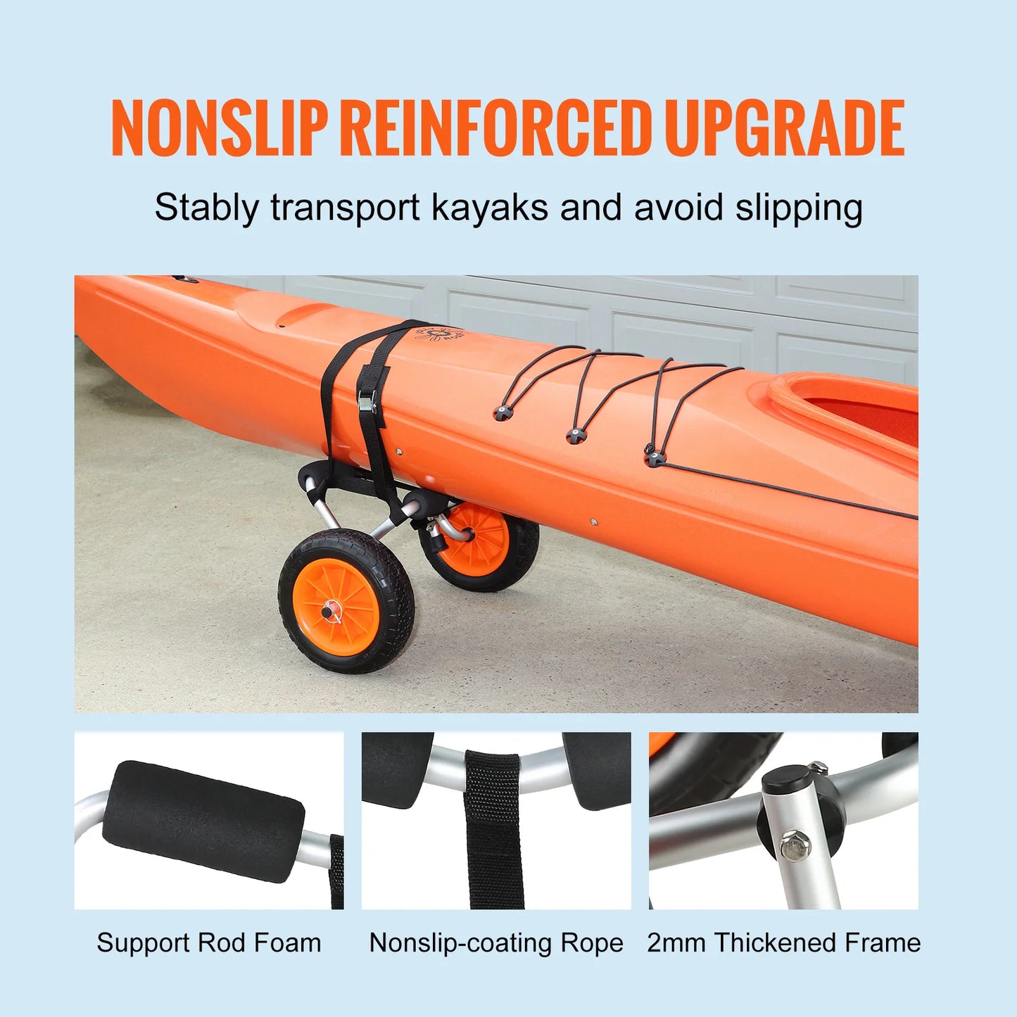 Foldable Kayak Transport Cart - 250lb Capacity with 10-Inch Tires & Support Foot for Canoes, Paddleboards, Float Mats & Jon Boats