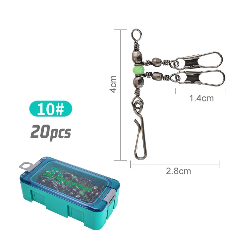Premium Fishing Swivel Connector Set - Size 8# 10# with Bearing Rolling Swivel & Interlock Snap