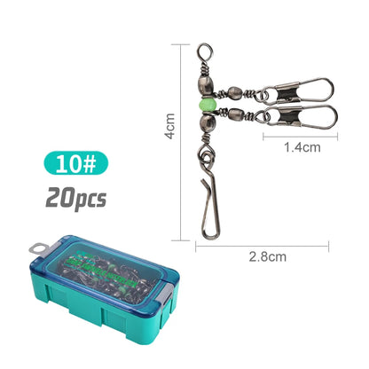 Premium Fishing Swivel Connector Set - Size 8# 10# with Bearing Rolling Swivel & Interlock Snap