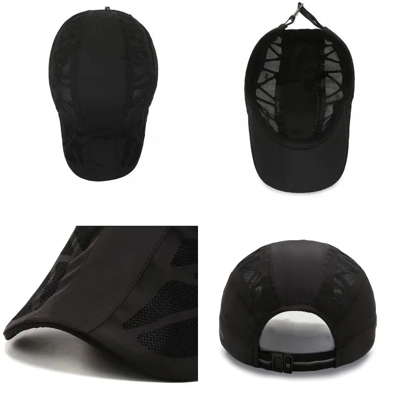 Men's Quick-Dry Mesh Golf Cap - Breathable Flat Visor Sun Hat for Outdoor Sports