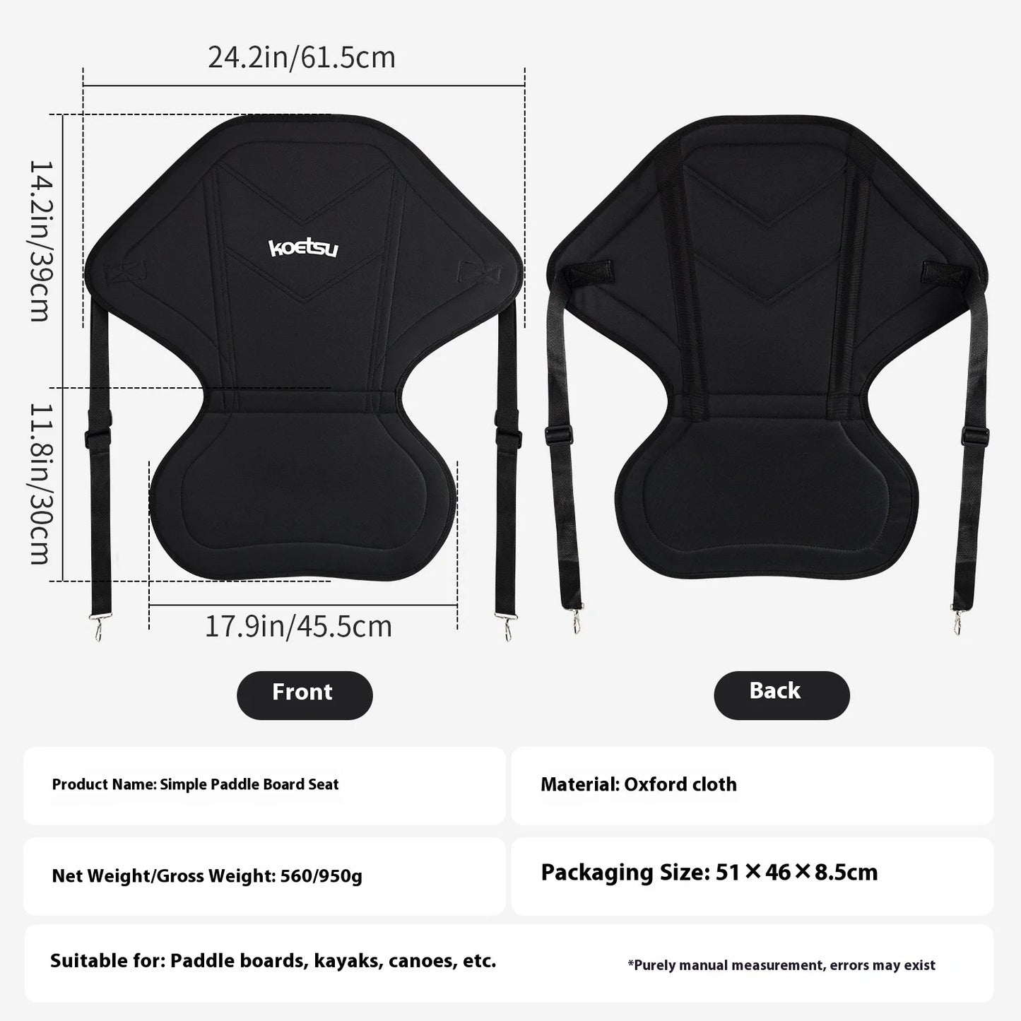 SUP Paddleboard Seat - Adjustable Padded Backrest for Kayaking, Canoeing & Fishing (Waterproof & Foldable)