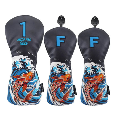 Koi Pattern Golf Club Head Covers – PU Leather, Waterproof, Driver / Fairway / Hybrid / Putter