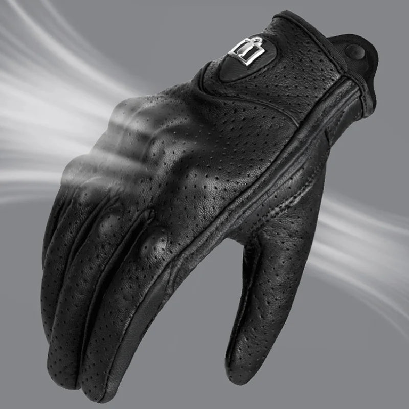 Full Finger Motorcycle Gloves - Breathable Leather Carbon Fiber - Men & Women - All Season Motorbike Motorcross Cycling Gloves