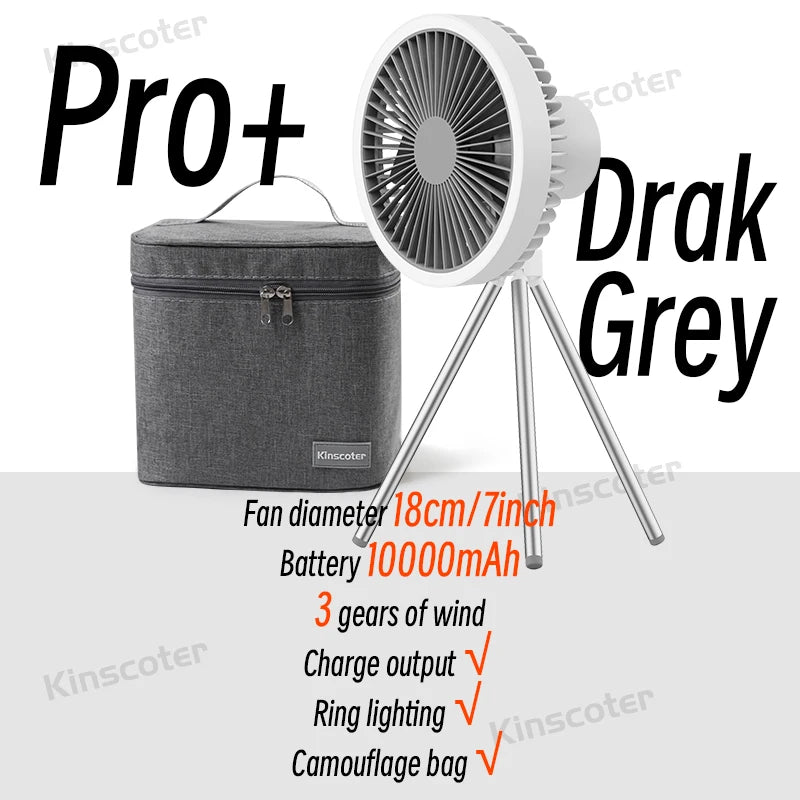 Rechargeable Camping Fan - 10000mAh Power Bank with LED Lighting | Portable Desktop & Wireless Ceiling Electric Circulator Fan