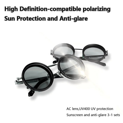 ND9 Adjustable Dimming Polarized Round Sunglasses - UV400 Protection Retro Punk Outdoor Eyewear for Men & Women Fishing