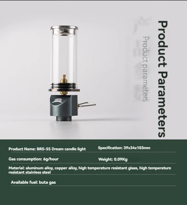 BRS-55 Windproof Gas Candle Lamp - Dreamlike Candlelight Tent Lighting for Outdoor Camping