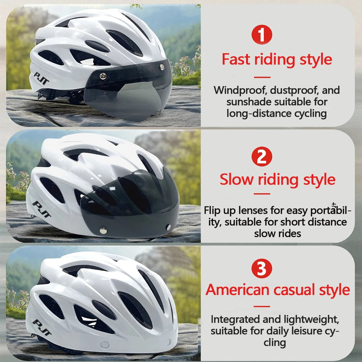PJT Ultra-Light Cycling Helmet with Magnetic Goggles - PC Shell & EPS Foam Construction, MTB Bike Helmet
