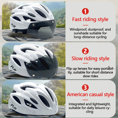 PJT Ultra-Light Cycling Helmet with Magnetic Goggles - PC Shell & EPS Foam Construction, MTB Bike Helmet