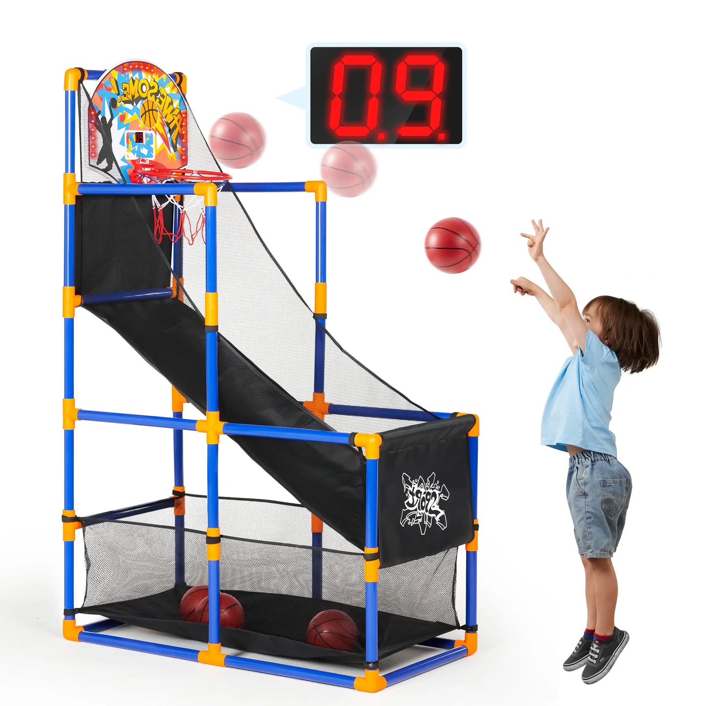 LED Scoring Arcade Basketball Game - Adjustable Height 44"-55" with 4 Balls for Ages 3-12
