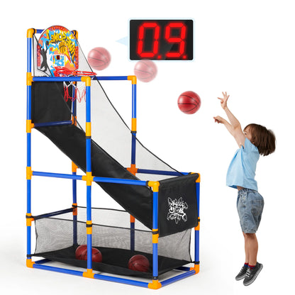 LED Scoring Arcade Basketball Game - Adjustable Height 44"-55" with 4 Balls for Ages 3-12