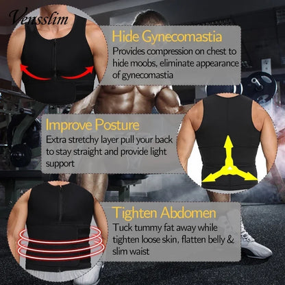 Men's Compression Body Shaper - Waist Trainer Vest with Sauna Sweat Technology for Fat Burning Workouts