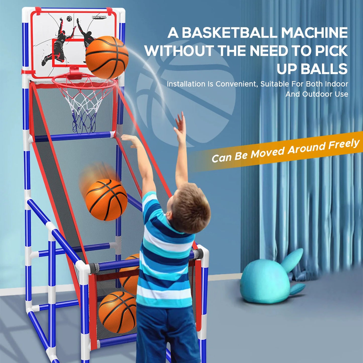 Adjustable Kids Basketball Hoop Set - Indoor/Outdoor Training System with 4 Balls (88cm-140cm Height Range)