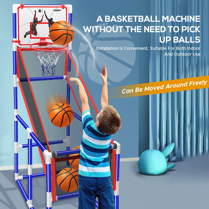 Adjustable Kids Basketball Hoop Set - Indoor/Outdoor Training System with 4 Balls (88cm-140cm Height Range)