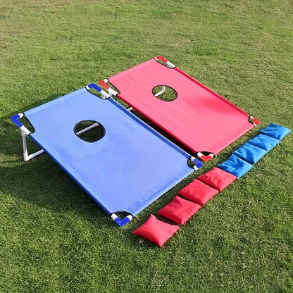 Portable Corn Hole Game Set - Red & Blue Foldable Beach Bag Toss Game (1 Set)