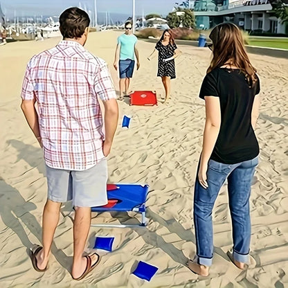 Portable Corn Hole Game Set - Red & Blue Foldable Beach Bag Toss Game (1 Set)