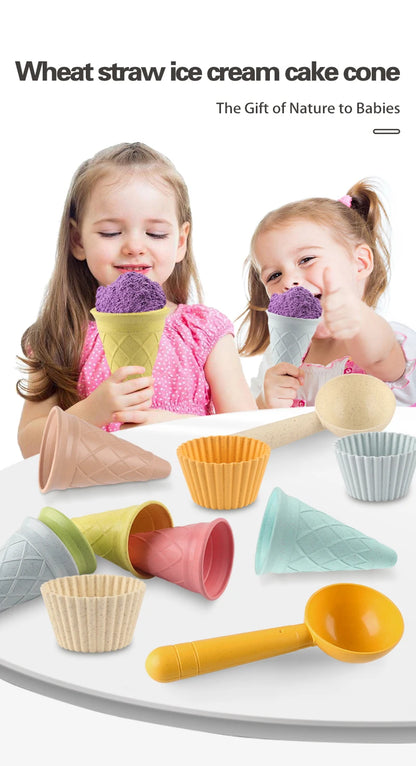 Beach Ice Cream Play Set - 4-Piece Pretend Play Kit with Cups, Spoons & Molds