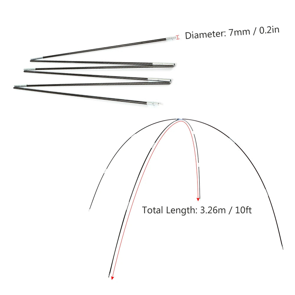 Glass Fiber Tent Arc Poles Replacement - 12-Piece Set (1 Pair) for Camping Tents (3.26m/3.4m/3.9m Options)