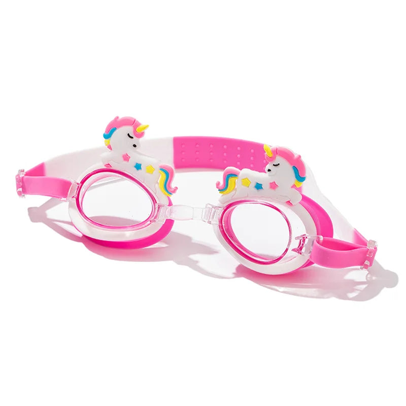 Kids Waterproof Swimming Goggles - Colorful Cartoon Pony Design with Anti-Fog & Adjustable Strap