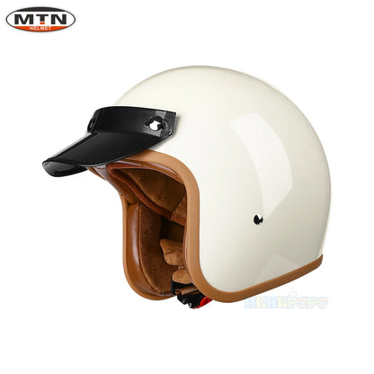 Vintage 3/4 Jet Motorcycle Helmet - DOT Certified Synthetic Leather Open Face Helmet with Mask