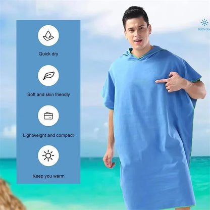 Quick Dry Microfiber Hooded Changing Robe - Beach Towel Poncho for Swimming, Travel & Sauna (Men & Women)