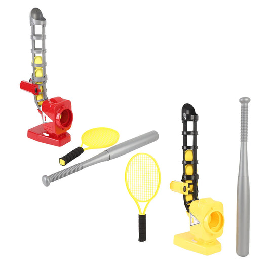 2-in-1 Baseball & Tennis Automatic Pitching Machine - Complete Training Set with Bat, Racket & 6 Balls