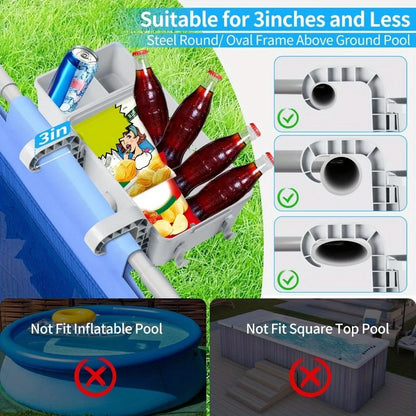 Premium Pool Storage Basket with Cup Holder - Heavy-Duty Plastic Organizer for Above Ground Pools & Outdoor Swimming