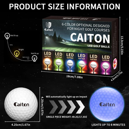 Night Glow Golf Balls - 6 Pack Impact-Activated High-Visibility Balls for Nighttime Play