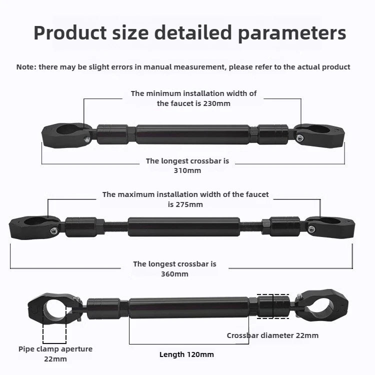 22mm Motorcycle Handlebar Crossbar - Adjustable Reinforcement Balance Bracket with Handle Grips | Steering Stabilizer Expansion Rod Replacement