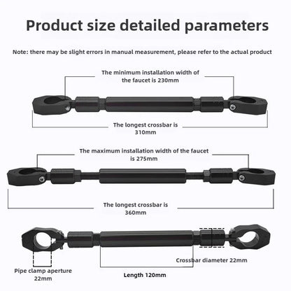 22mm Motorcycle Handlebar Crossbar - Adjustable Reinforcement Balance Bracket with Handle Grips | Steering Stabilizer Expansion Rod Replacement