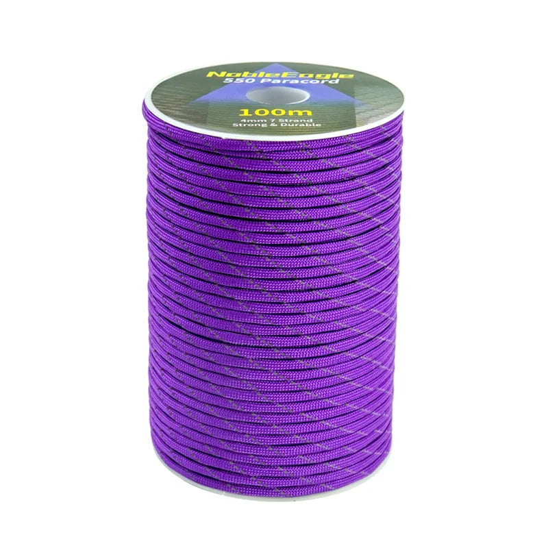 550 Paracord 7-Strand Reflective Military Tactical Rope - 4mm Parachute Cord for Camping, DIY Bracelets & Outdoor Gear