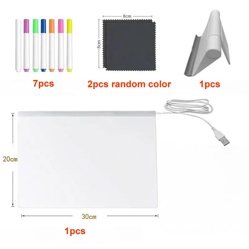 LED Acrylic Drawing Board - Rewritable Children's Message Lamp with 7 Colorful Pens