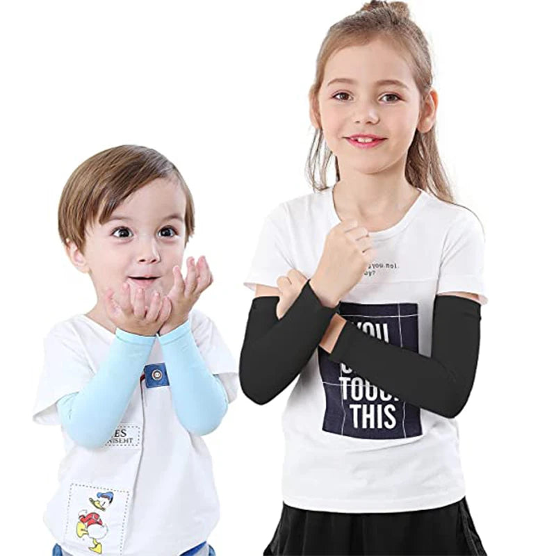 Kids Ice Silk Cooling Arm Sleeves - UV Sun Protection Elastic Sleeves for Boys & Girls Ages 4-12 (Summer Sports & Beach)