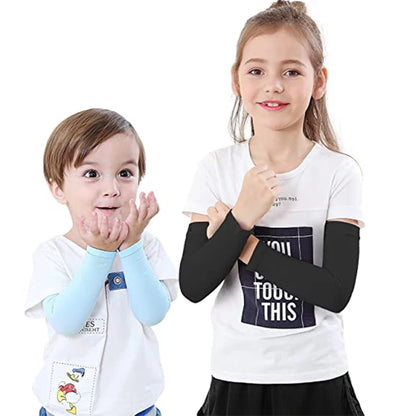 Kids Ice Silk Cooling Arm Sleeves - UV Sun Protection Elastic Sleeves for Boys & Girls Ages 4-12 (Summer Sports & Beach)