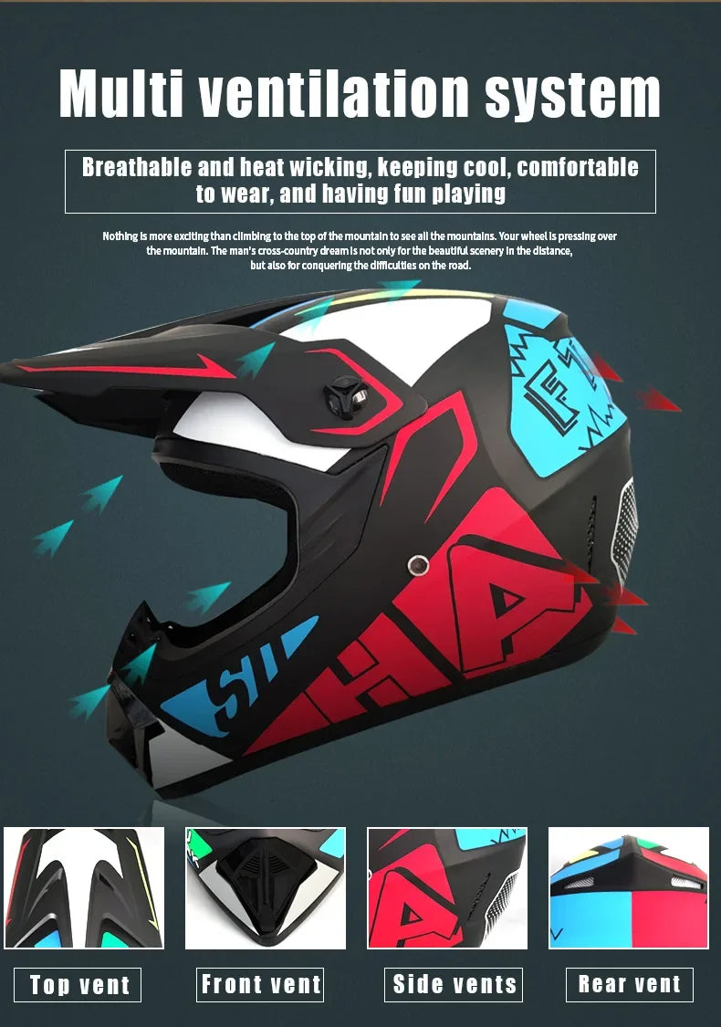 Kids Motocross Helmet Kit - DOT/ECE Certified Full-Face Helmet with Goggles & Gloves (Youth Off-Road Protection Set)