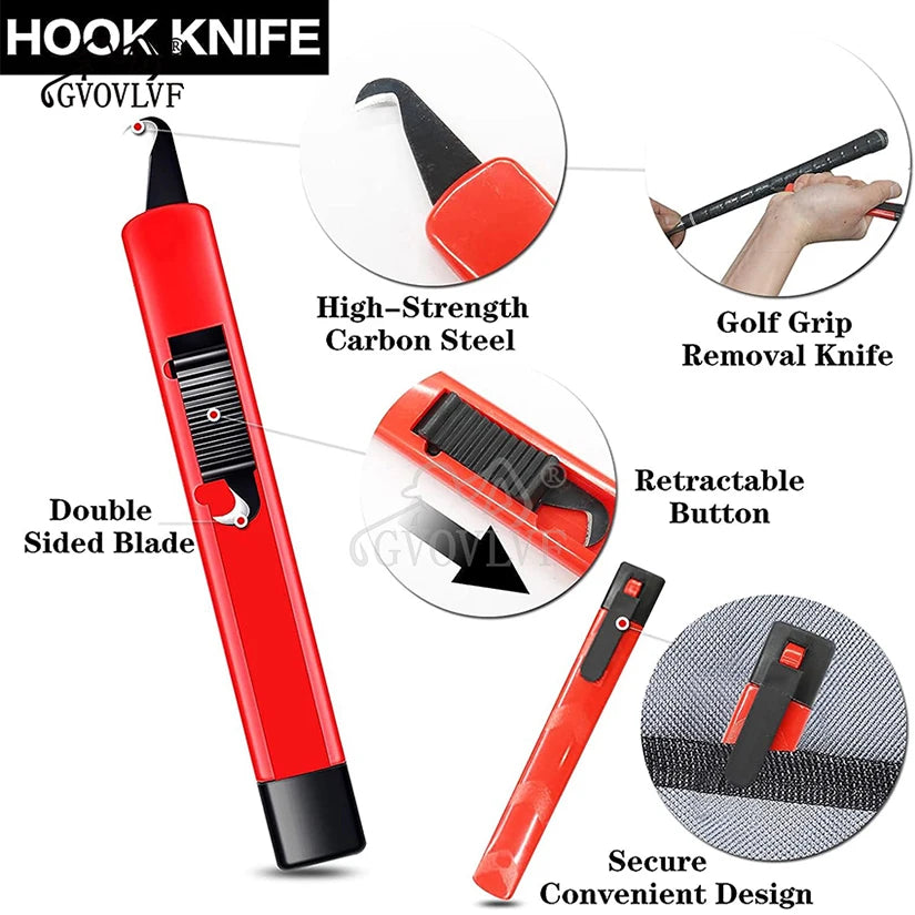 Golf Re-Gripping Hook Knife - Retractable Carbon Steel Blade Tool for Club Grip Replacement