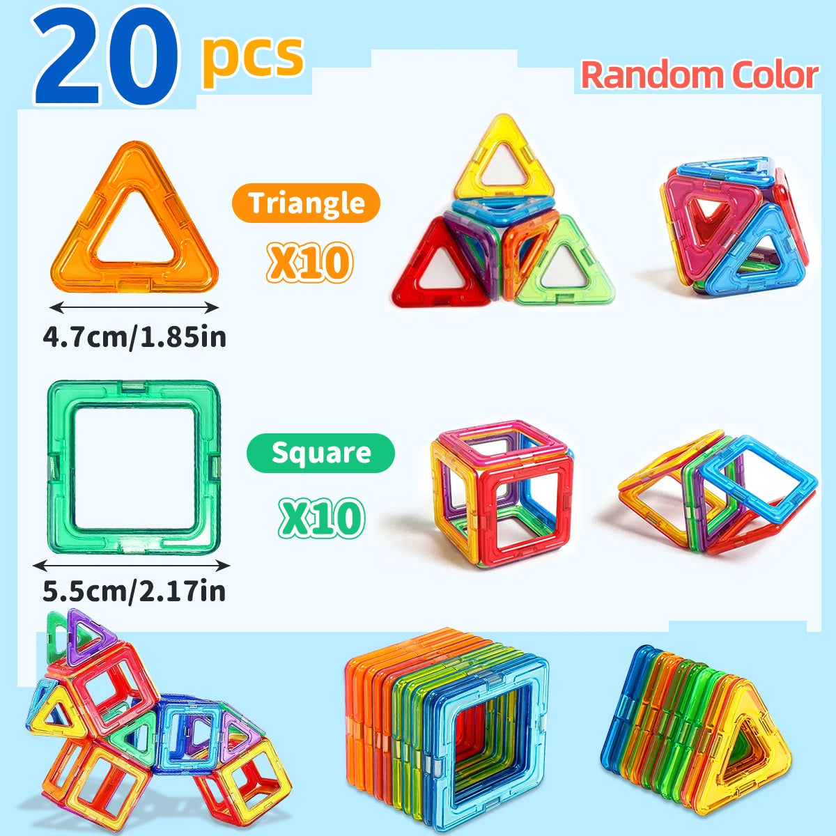 Magnetic Building Blocks Set - Medium Size 60-Piece STEM Construction Toy, Educational DIY Magnet Tiles for Learning & Creative Play