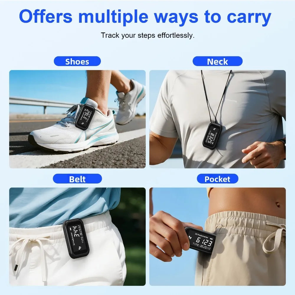 Rechargeable 3D Pedometer with LCD Display - Accurate Step Counter & Calorie Tracker for Running, Walking & Fitness