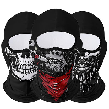Full Face Balaclava Mask - Breathable Windproof UV Sun Protection - Moto Skull Ghost Clown Design for Summer Spring