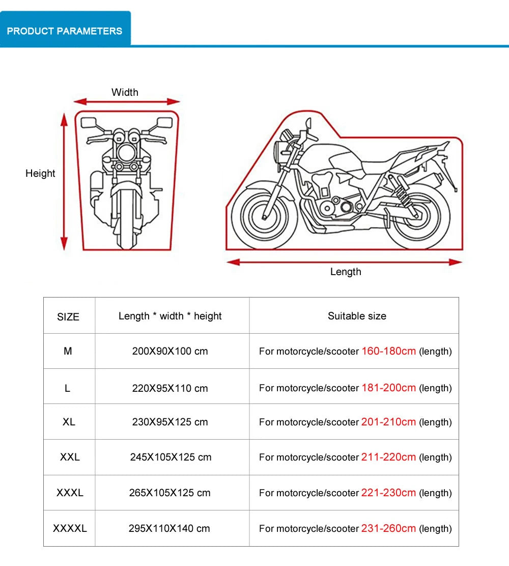 Universal Motorcycle Cover - Elastic Fabric with UV Protection for Indoor & Outdoor Use (M-4XL Sizes)
