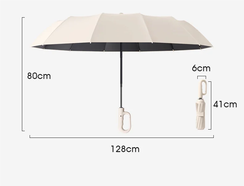 Extra Large 12-Rib Automatic Umbrella - Windproof Dual-Purpose Folding Rain & Sun Umbrella with Ring Buckle & Black Coating